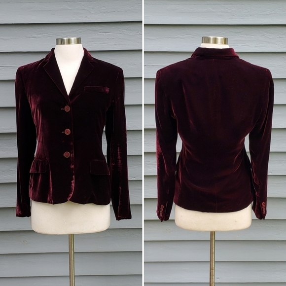 Vintage 90s Ralph Lauren Collection Burgundy Merlot Silk Blend Velvet Blazer 4 - Picture 5 of 5